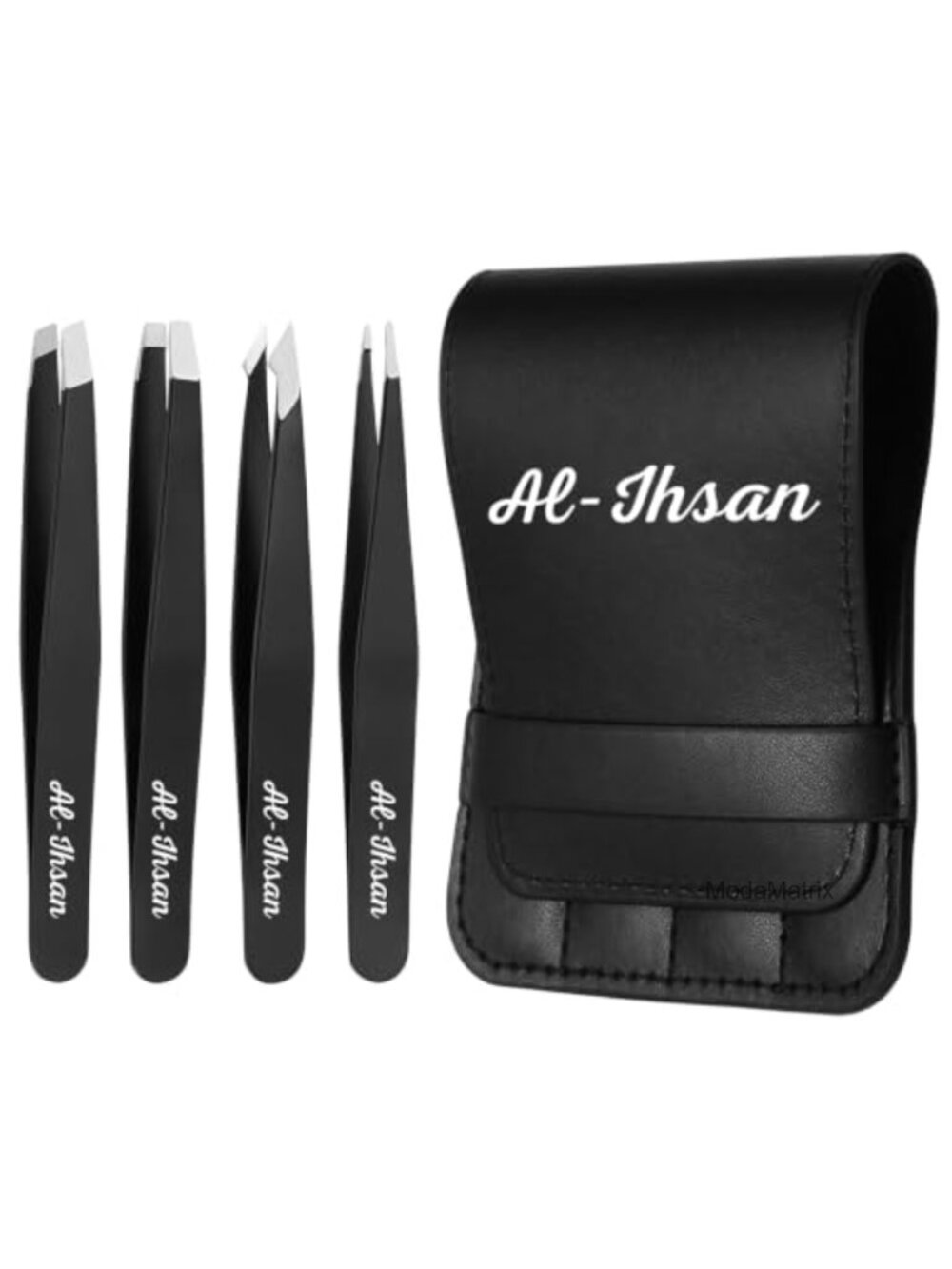 Stainless Steel Tweezer Set 4 Pc Multi-Tip Eyebrow Plucker Leather Case